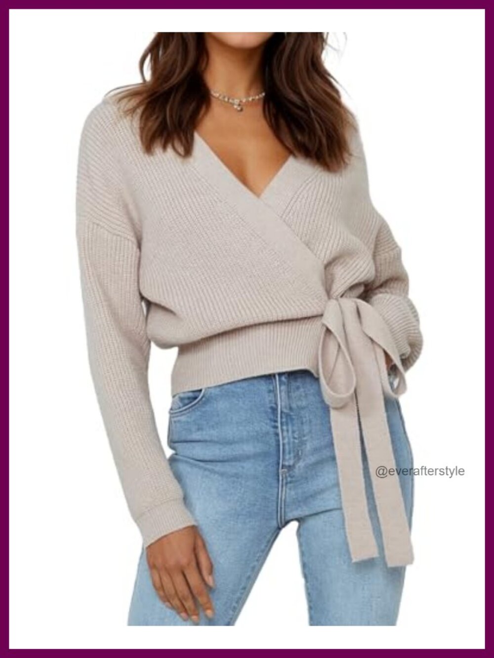 Women's Wrap Sweater V-Neck Tie Front Side Knot Cropped Top Acrylic